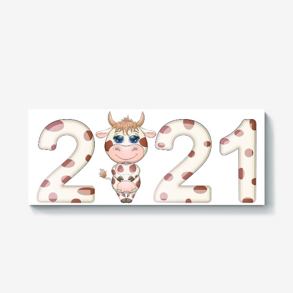 Холст &laquo;2021, корова в надписи нового года&raquo;
