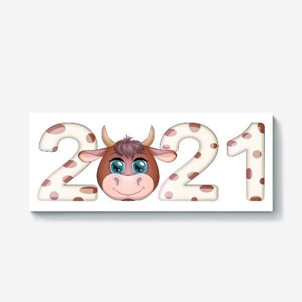 Холст «2021, бык в надписи нового года»