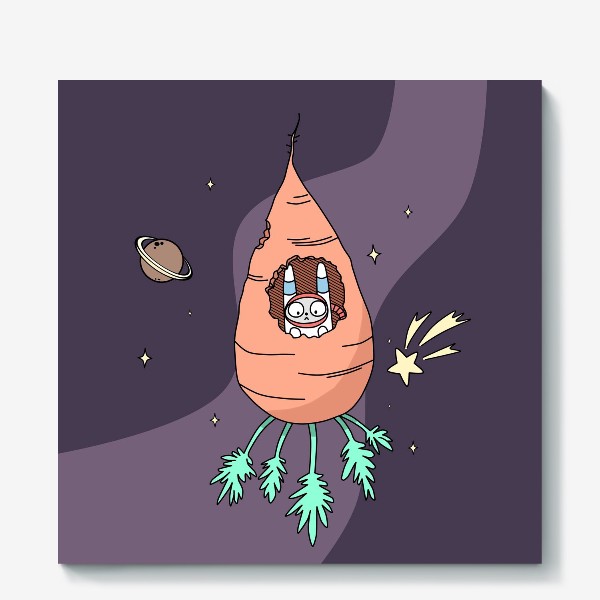 Холст «Заяц летит в космос на морковной ракете»