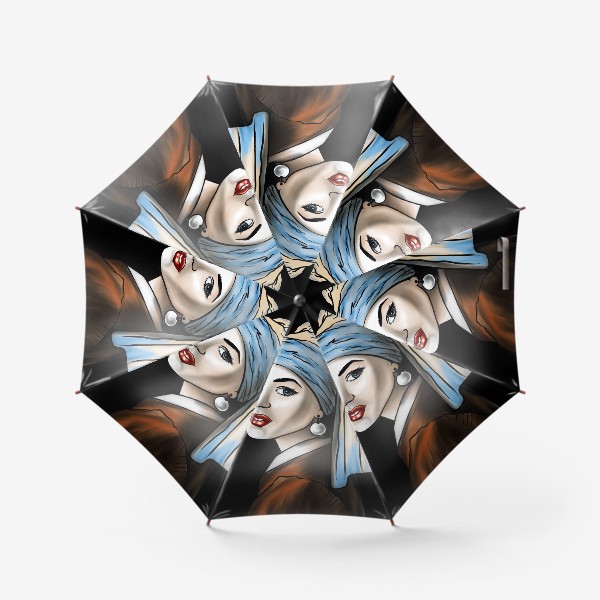 Зонт &laquo;Девушка с жемчужной сережкой (оммаж). Fashion. Иллюстрация. Стилизация. Портрет.&raquo;