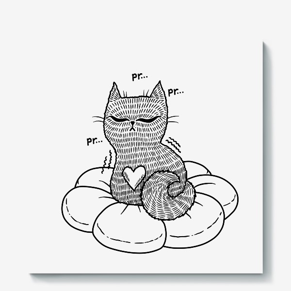 Холст «Котик на подушке (черно-белый)»
