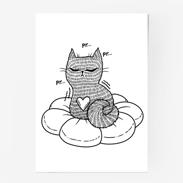 Постер «Котик на подушке (черно-белый)»