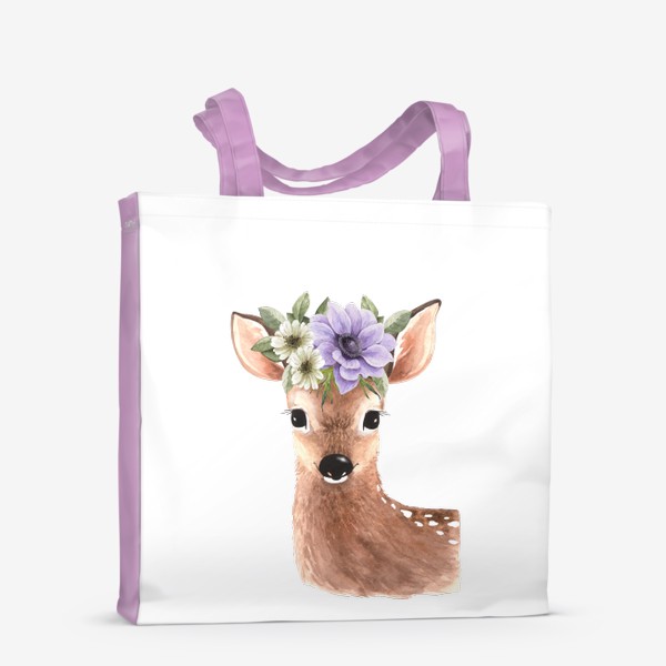 Сумка-шоппер «акварельная иллюстрация милого оленя с  букетом цветов на голове »