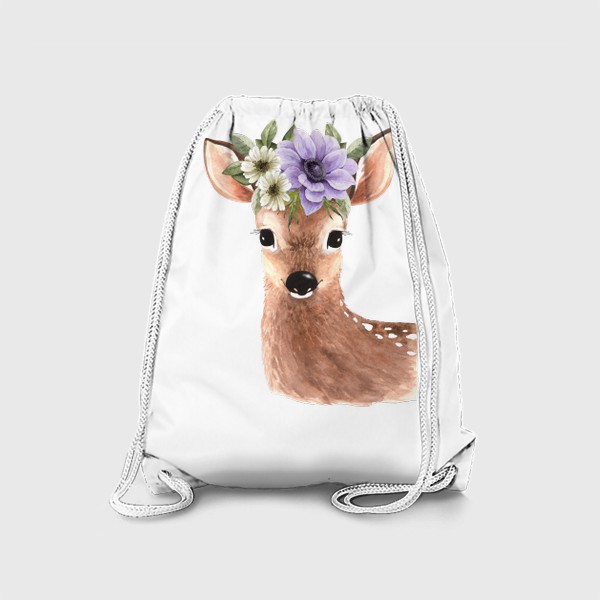 Рюкзак «акварельная иллюстрация милого оленя с  букетом цветов на голове »