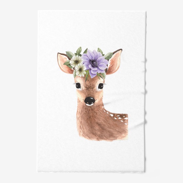 Полотенце «акварельная иллюстрация милого оленя с  букетом цветов на голове »