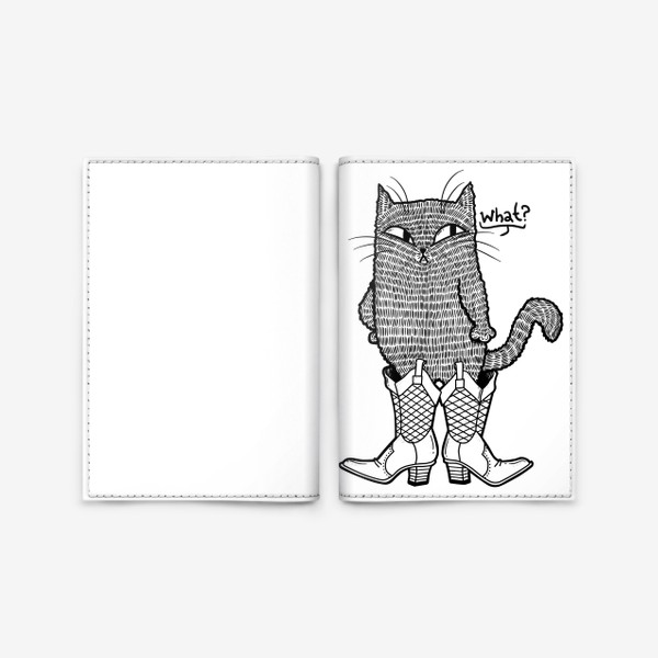 Обложка для паспорта «Кот в сапогах (черно-белый)»
