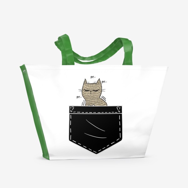 Пляжная сумка «Котик в черном кармане»
