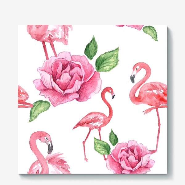 Холст «Пион Фламинго Птицы Цветы»
