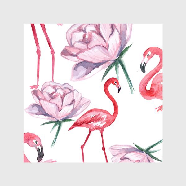 Шторы «Пион Фламинго Птицы»