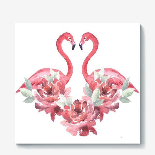 Холст «Розы Фламинго Акварель»