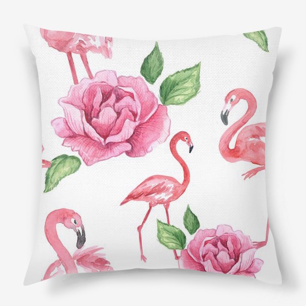Подушка «Пион Фламинго Птицы Цветы»