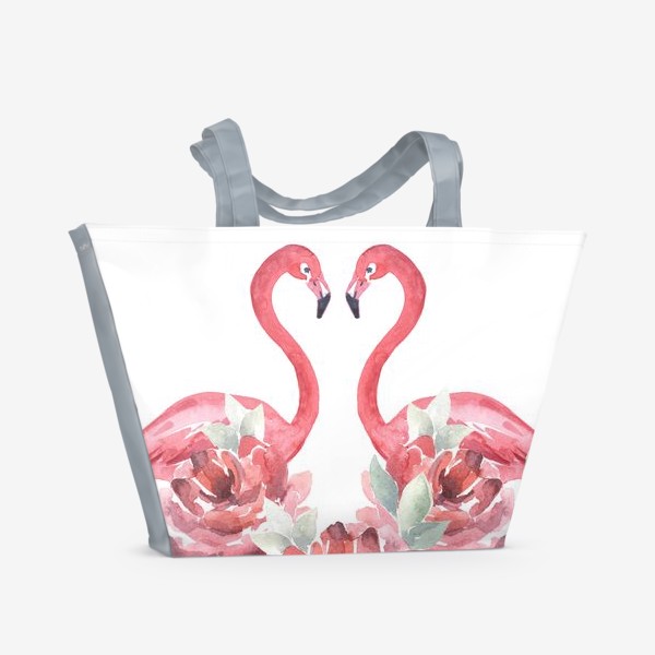 Пляжная сумка «Розы Фламинго Акварель»