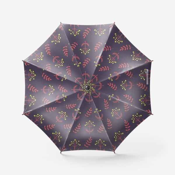 Зонт «Листики и цветочки на темном фоне»