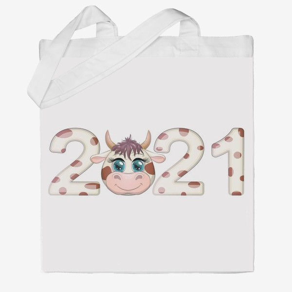 Сумка хб «2021, корова в надписи нового года»