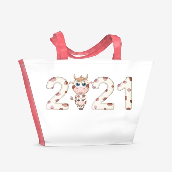 Пляжная сумка «2021, корова в надписи нового года»