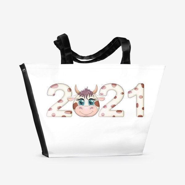Пляжная сумка &laquo;2021, корова в надписи нового года&raquo;