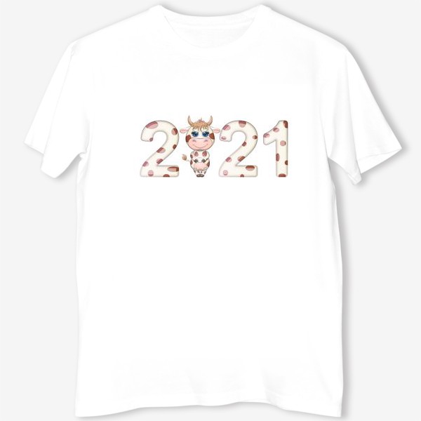 Футболка «2021, корова в надписи нового года»