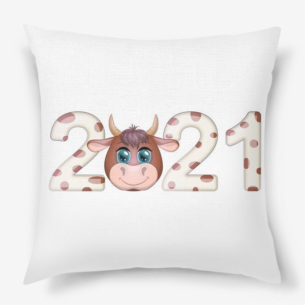 Подушка «2021, бык в надписи нового года»