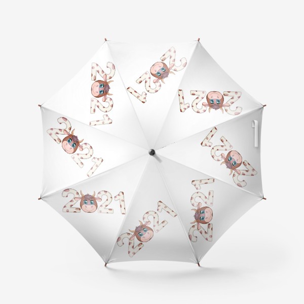 Зонт «2021, бык в надписи нового года»
