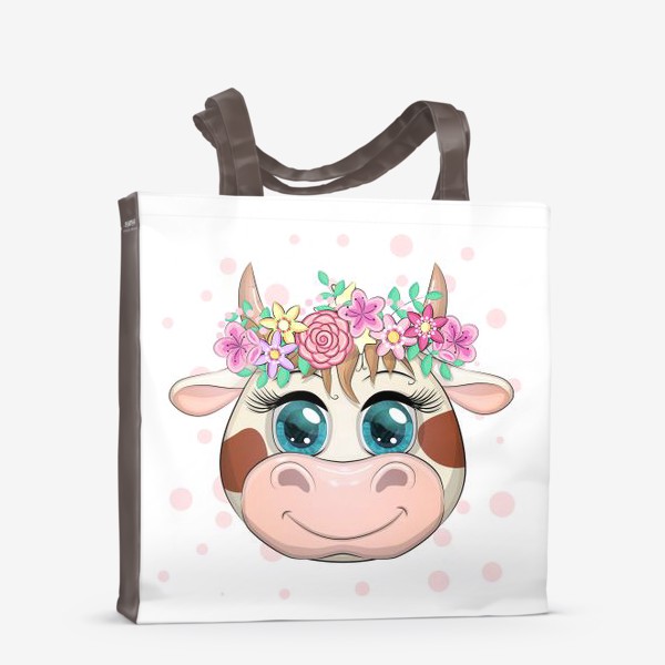 Сумка-шоппер «Бык, символ 2021 года, мордочка милой коровы в венке»