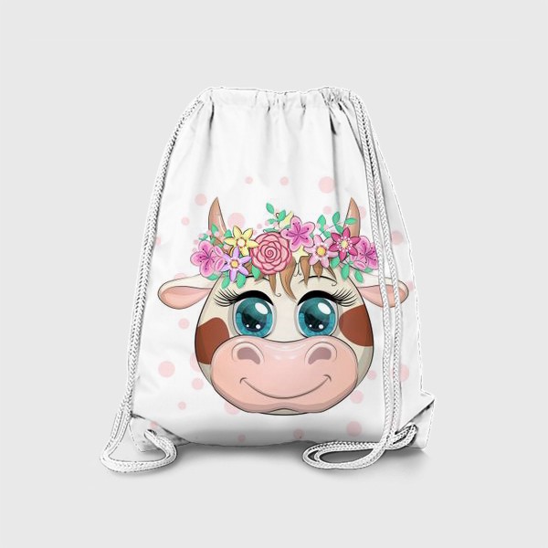 Рюкзак «Бык, символ 2021 года, мордочка милой коровы в венке»