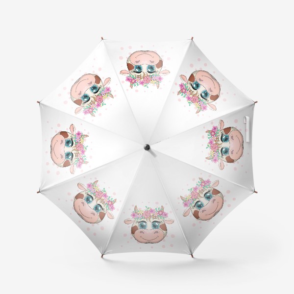 Зонт «Бык, символ 2021 года, мордочка милой коровы в венке»
