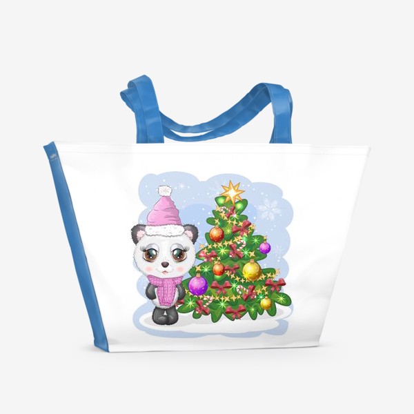 Пляжная сумка «Панда с новогодней елочкой, новый год»