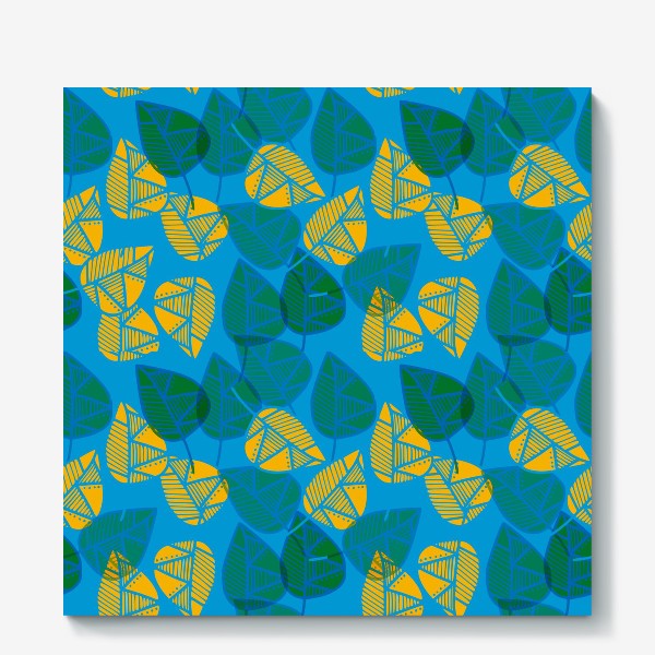 Холст «Полупрозрачные листья на синем фоне»
