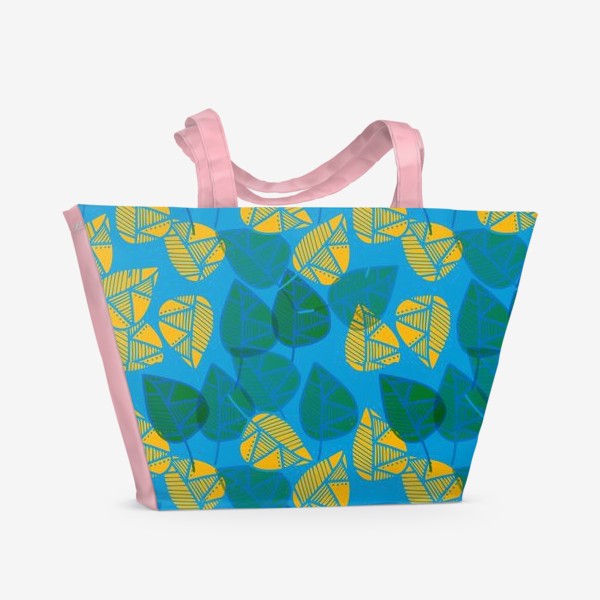 Пляжная сумка &laquo;Полупрозрачные листья на синем фоне&raquo;