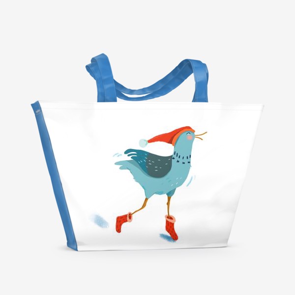 Пляжная сумка «Птица в красной шапке и в носках»