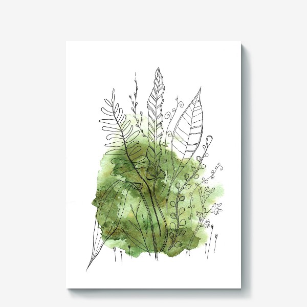 Холст «листья и ветки на зеленом абстрактном фоне»