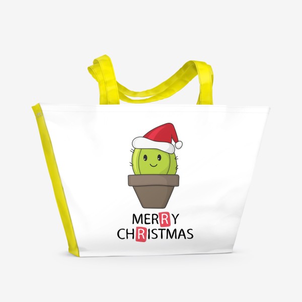 Пляжная сумка «Merry Christmas  - Новогодний кактус в горшке »