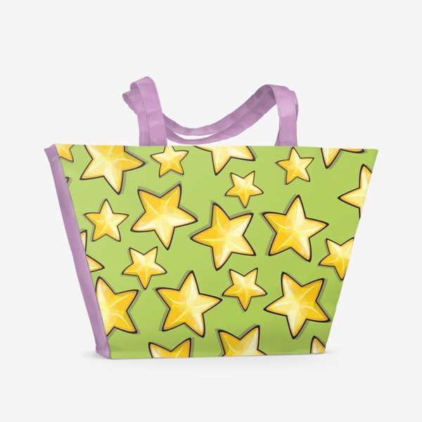 Пляжная сумка «Звездный узор на зеленом фоне»