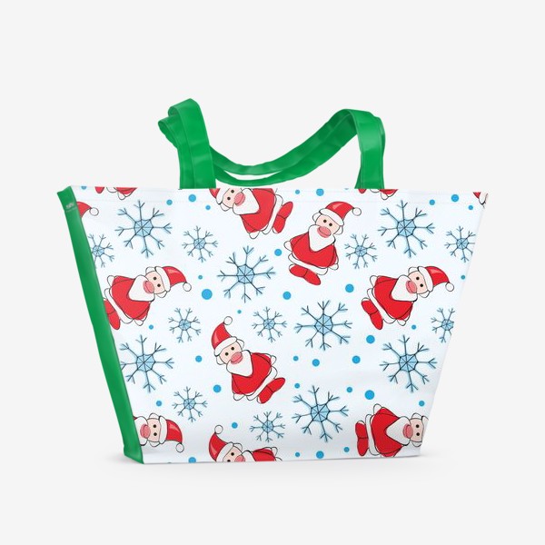 Пляжная сумка «Деды морозы - Новогодний узор со снежинками»