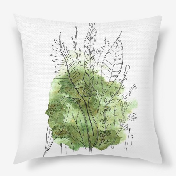 Подушка «листья и ветки на зеленом абстрактном фоне»