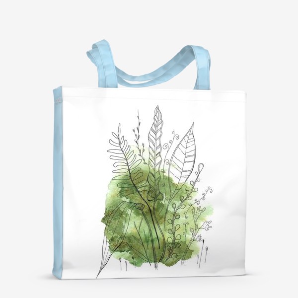 Сумка-шоппер «листья и ветки на зеленом абстрактном фоне»