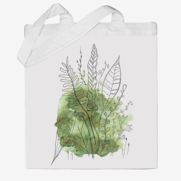 Сумка хб «листья и ветки на зеленом абстрактном фоне»