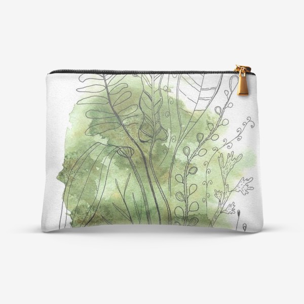 Косметичка «листья и ветки на зеленом абстрактном фоне»