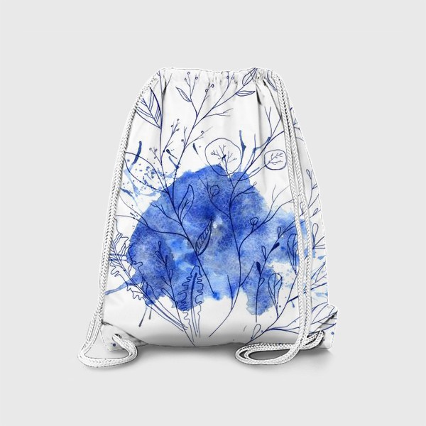 Рюкзак «ветки с листьями на синем абстрактном пятне с брызгами»