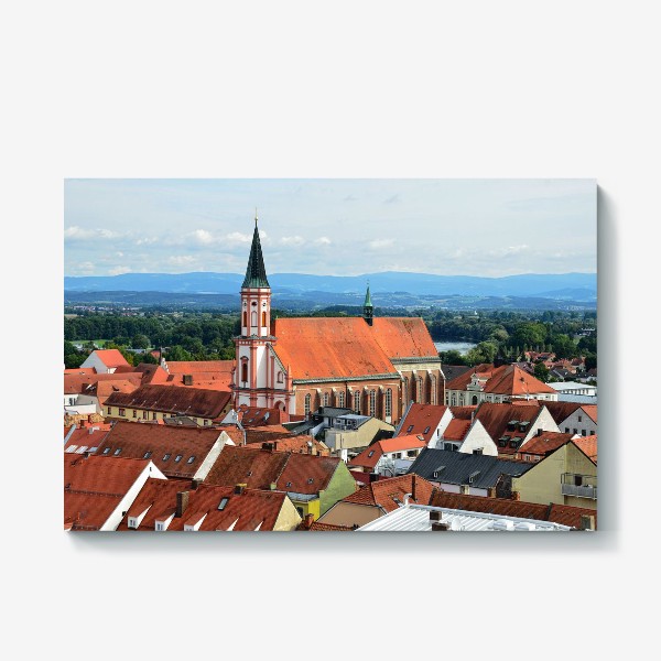 Холст «Старинный немецкий городок (красные крыши, голубые горы)»