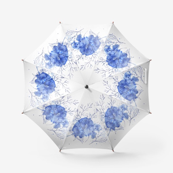 Зонт &laquo;ветки с листьями на синем абстрактном пятне с брызгами&raquo;