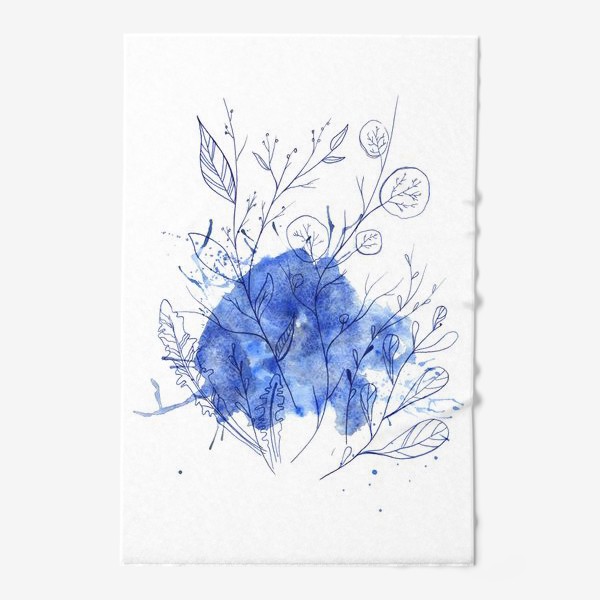 Полотенце «ветки с листьями на синем абстрактном пятне с брызгами»