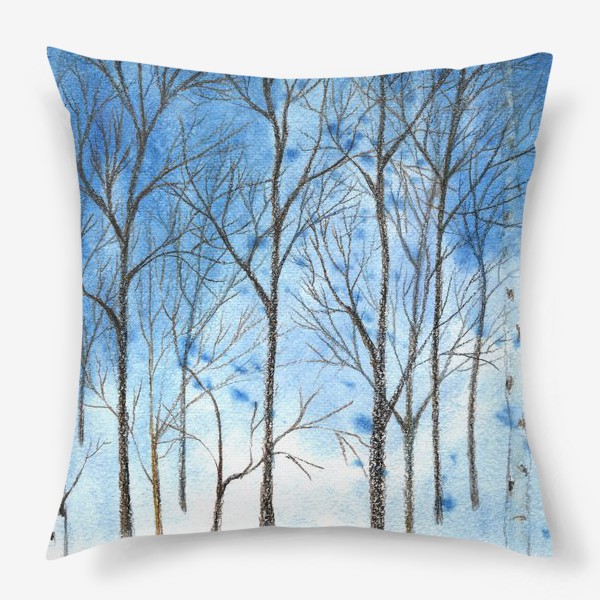 Подушка &laquo;силуэты деревьев на фоне синего неба, голые деревья&raquo;