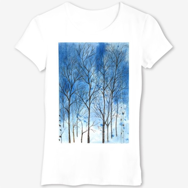 Футболка &laquo;силуэты деревьев на фоне синего неба, голые деревья&raquo;