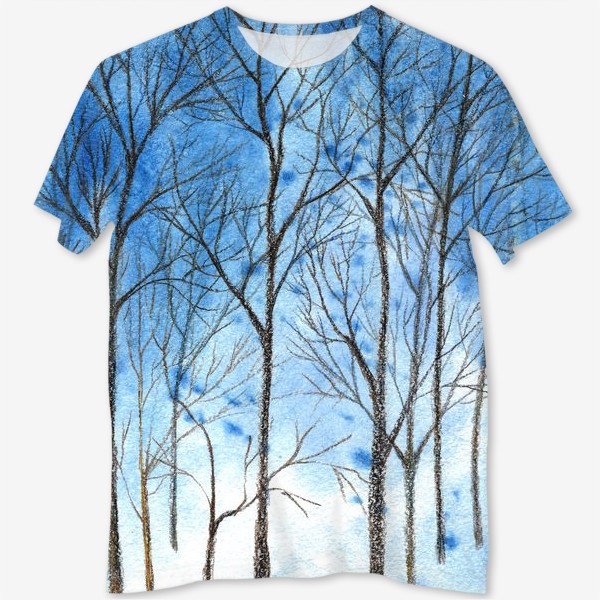 Футболка с полной запечаткой &laquo;силуэты деревьев на фоне синего неба, голые деревья&raquo;
