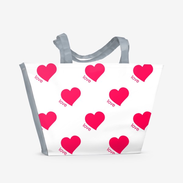 Пляжная сумка «Розовые сердечки и любовь на белом фоне. Романтический орнамент»