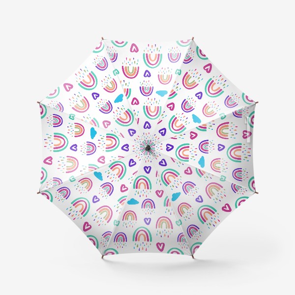 Зонт «Симпатичный паттерн с радугой, сердечками, облаком»