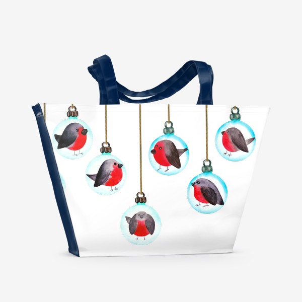Пляжная сумка «Новогодние ёлочные шарики со снегирями»