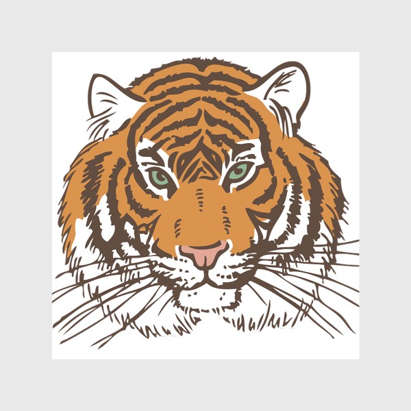 Шторы «Голова тигра иллюстрация цветная»