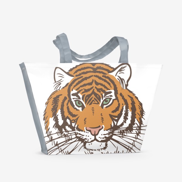 Пляжная сумка «Голова тигра иллюстрация цветная»